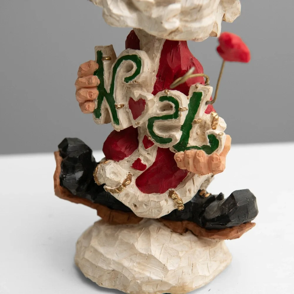 VTG David Frykman Wood Carved Santa Claus Bobble Head Folk Art Rustic Farmhouse
